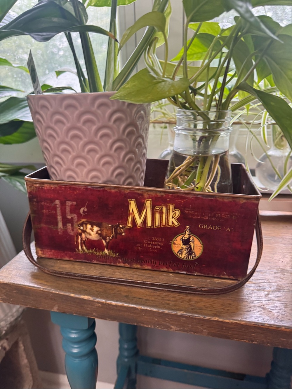Vintage metal milk caddy